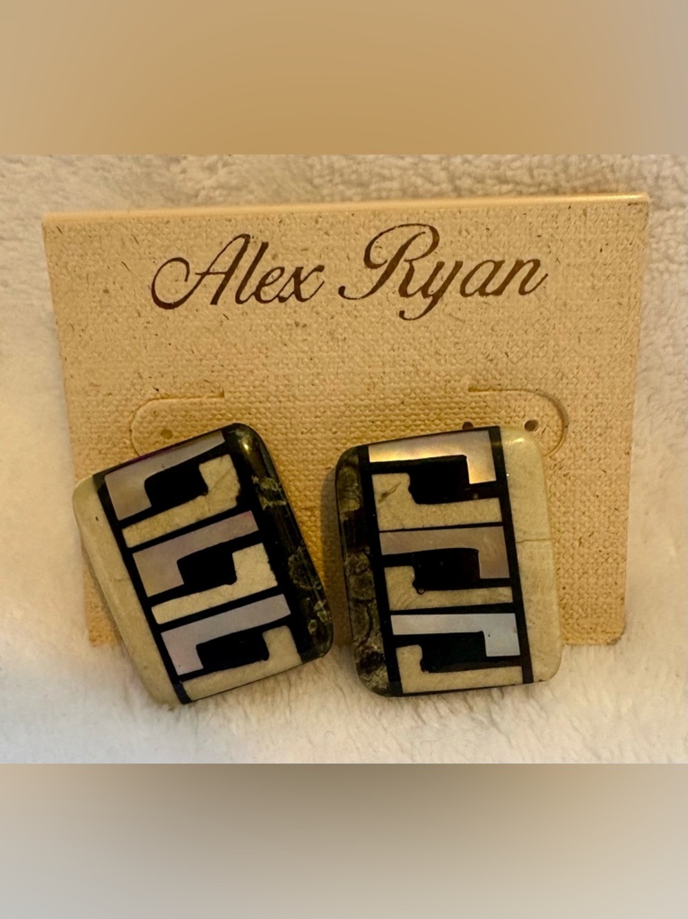 Alex Ryan Black & White Clip-on Geometric Inlay Earrings